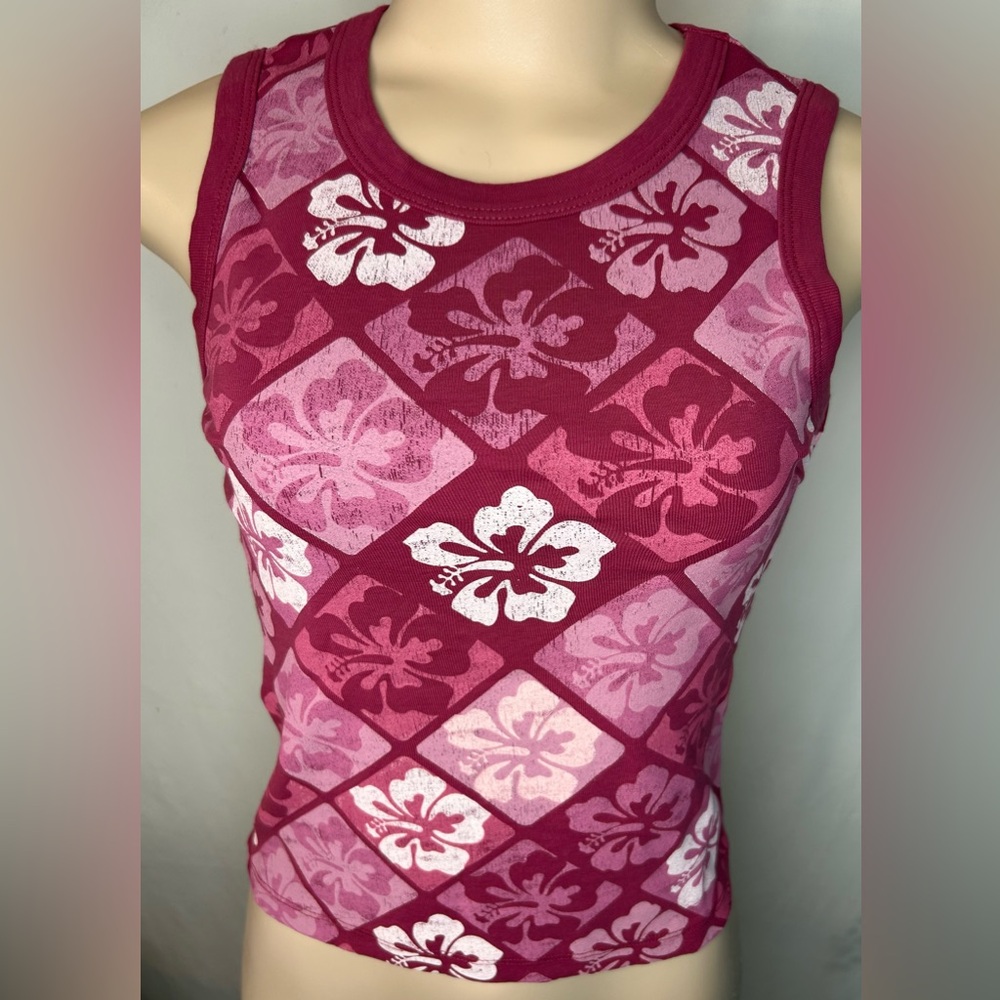 NWT Daydreamer Pink JAM Hibiscus Shrunken Tank Top Tropical Print.Size XS